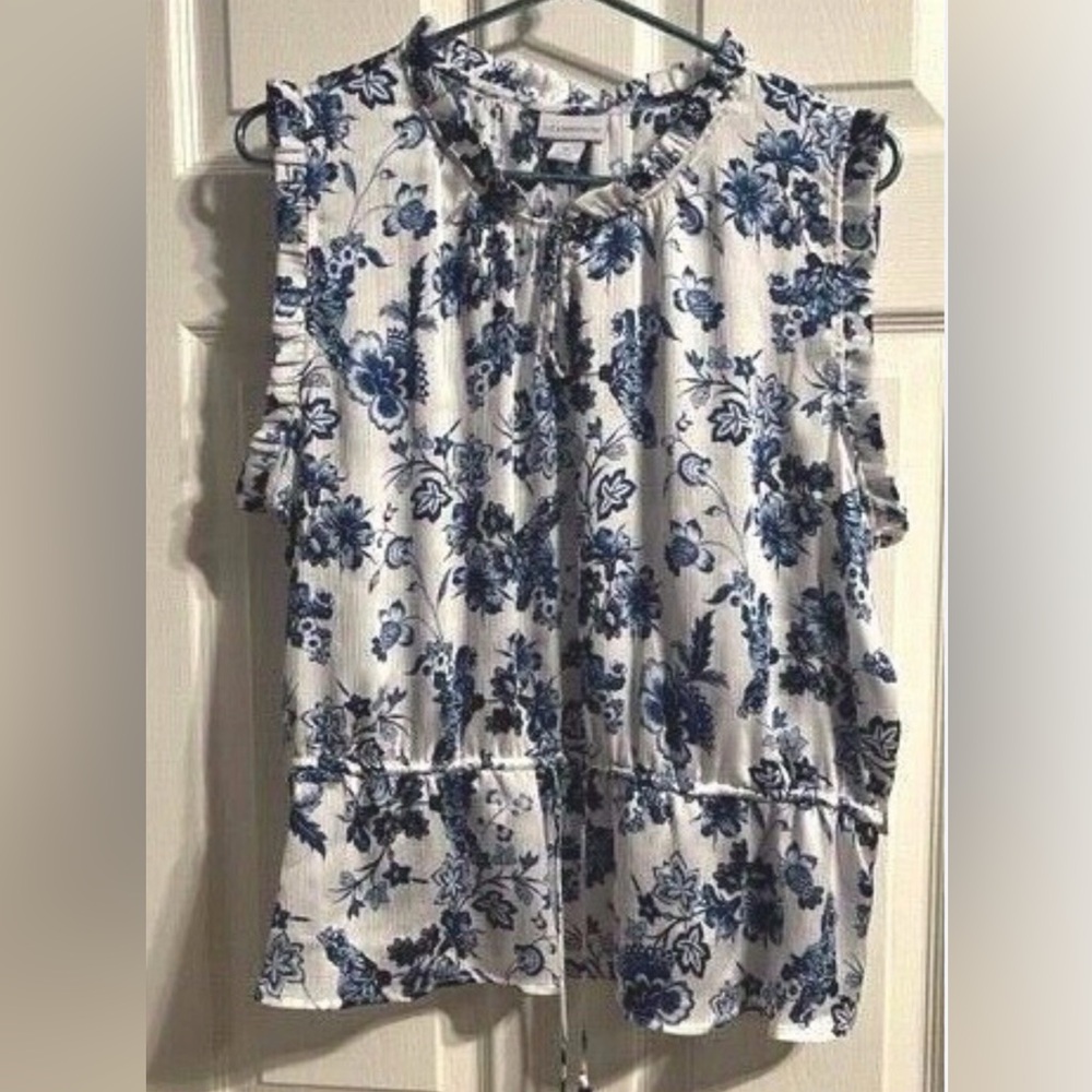 Liz Claiborne White Top with Blue Floral Print